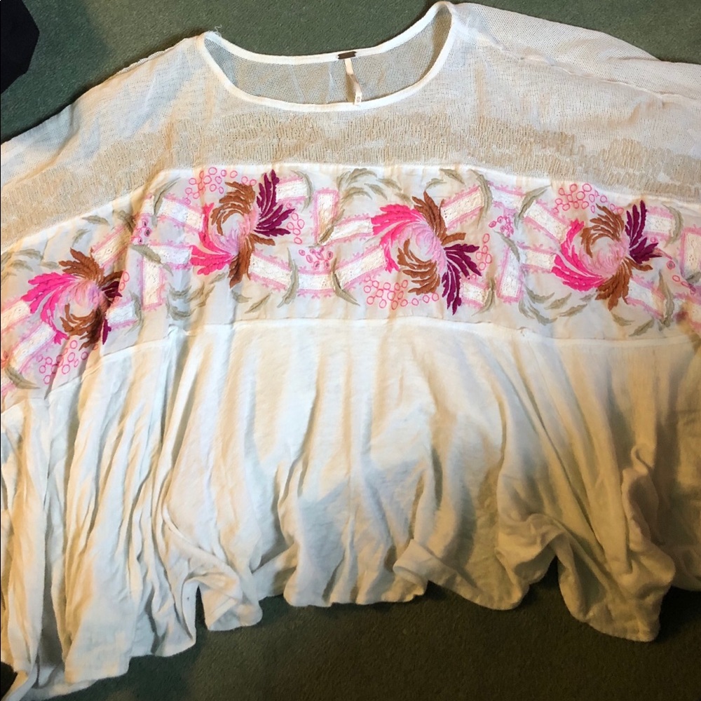 Free People Floral Mesh Short Sleeve Blouse